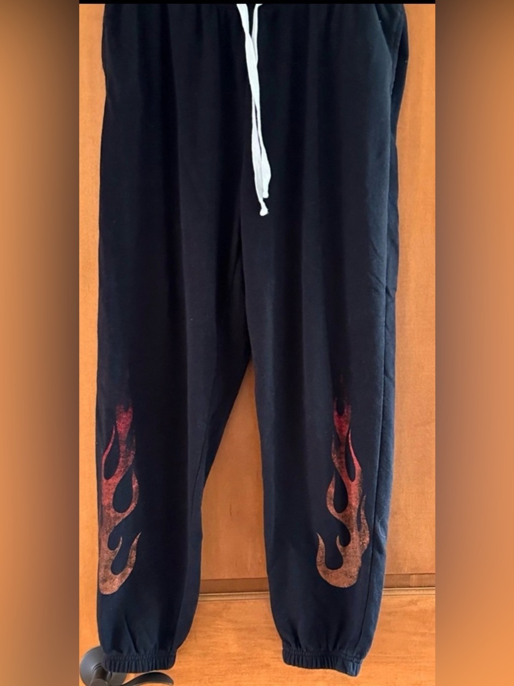 Garage Black Flame Graphic Jogger Sweatpants Drawstring Pockets Women's Large